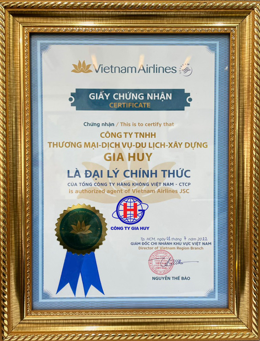 Chứng nhận đại lý vietnam airlines - công ty Gia Huy
