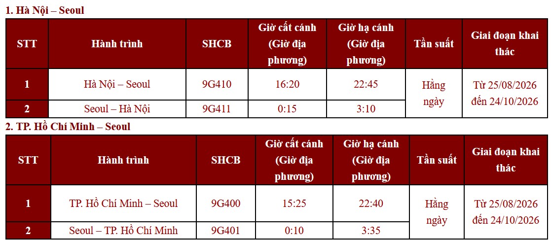 lịch bay viet nam seoul 07-2026 gia huy - easybooking