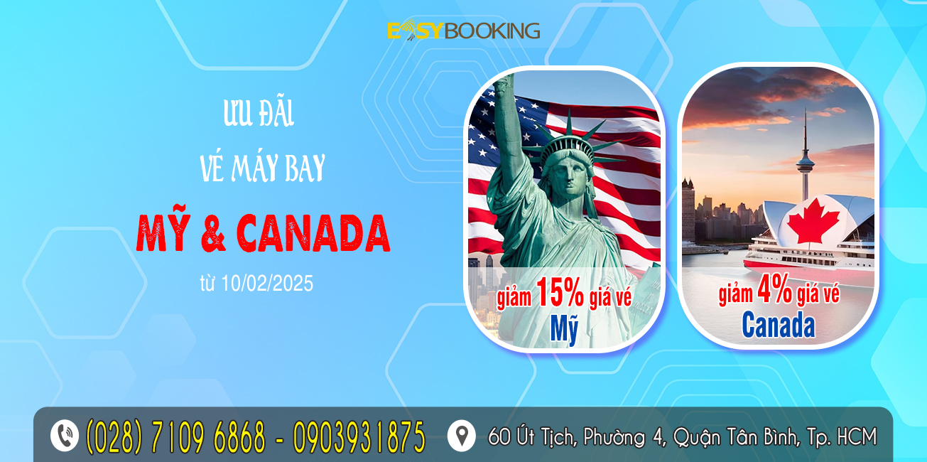 Giảm ngay 15 phần trăm khi mua vé máy bay đi Mỹ - Canada 02-2025 - China Airlines tại Easybooking - gia huy