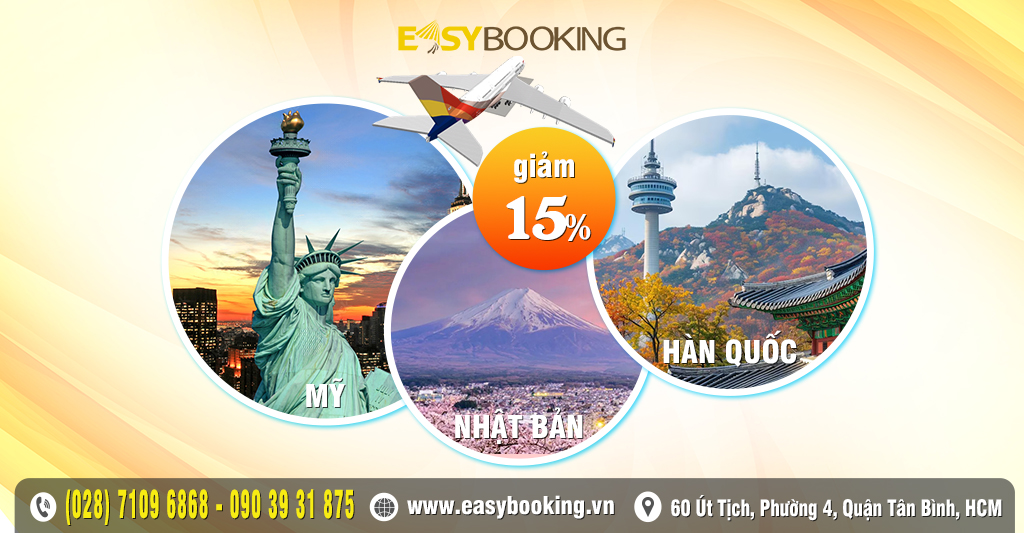 Giảm 15 phần trăm giá vé Hè bay Hàn Quốc - Nhật - Mỹ - Asiana Airlines - Gia Huy - Easybooking.vn
