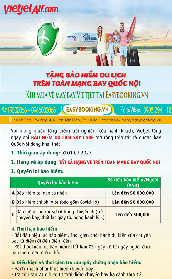 Tặng bảo hiểm du lịch khi mua vé máy bay tại easybooking.vn