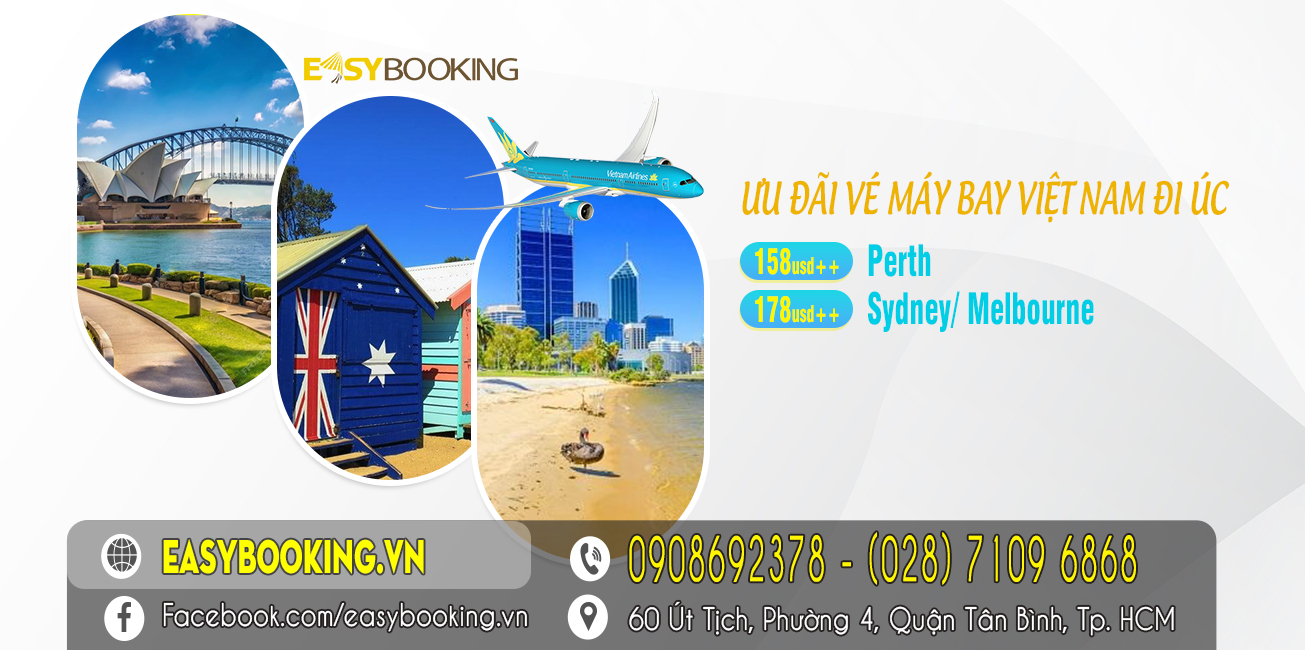 Chỉ từ 158usd giá cực rẻ vé 1 chiều Việt Nam đi Úc - Vietnam Airlines Gia Huy Easybooking vé máy bay