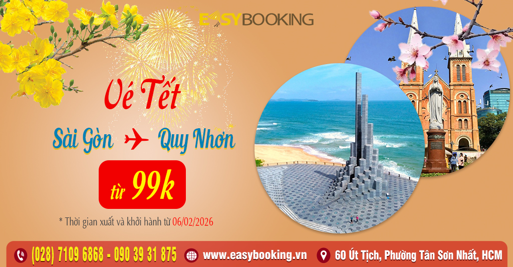 Ưu đãi từ 99k vé Tết Sài Gòn - Qui Nhơn xem giá đặt biệt tại Easybooking | Vietravel Airlines gia huy