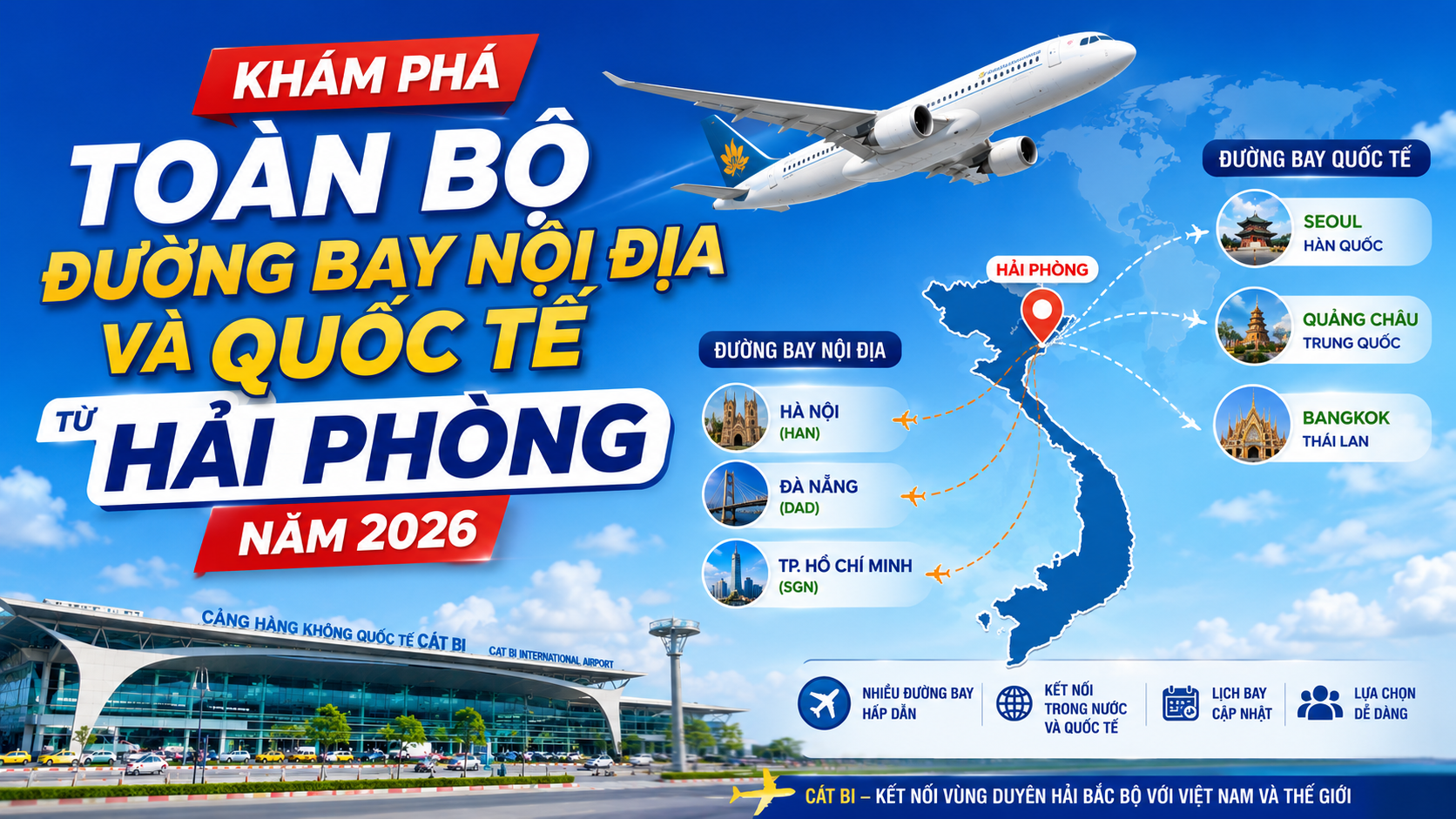 KHÁM PHÁ TOÀN BỘ ĐƯỜNG BAY NỘI ĐỊA VÀ QUỐC TẾ TỪ HẢI PHÒNG NĂM 2026