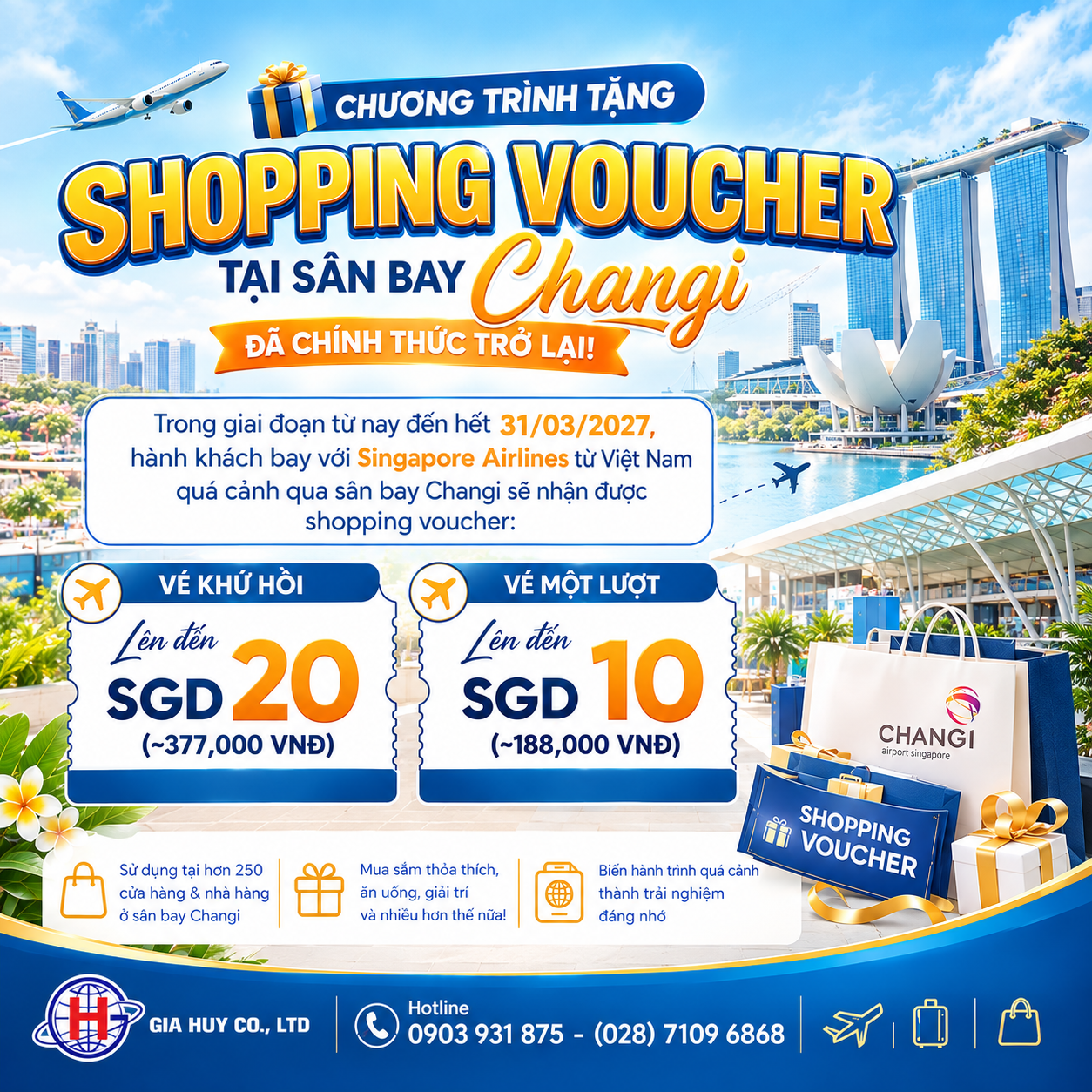 Chương trình tặng shopping voucher cho khách quá cảnh tại sân bay Changi