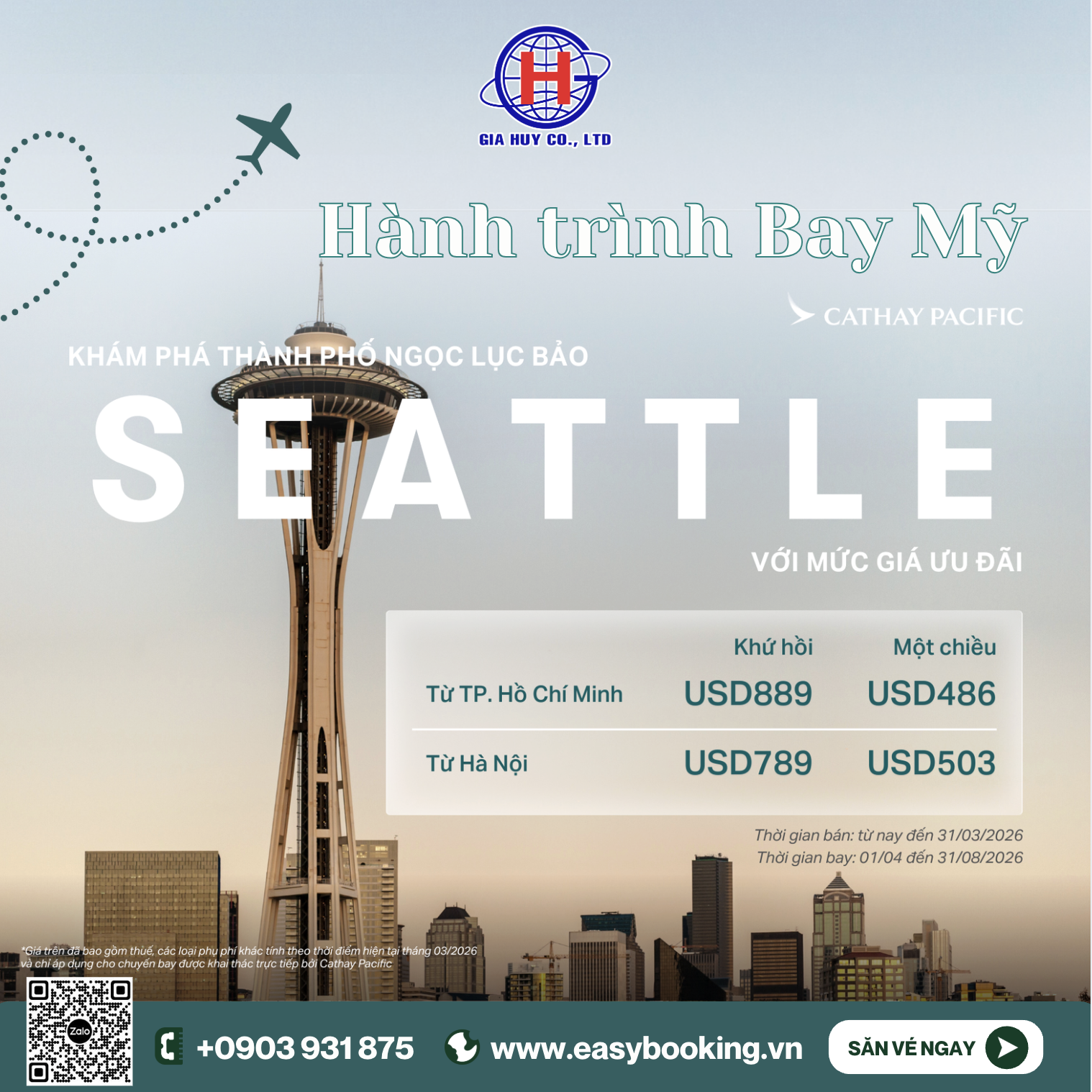 ƯU ĐÃI BAY SEATTLE GIÁ TỐT CÙNG CATHAY PACIFIC ✈️