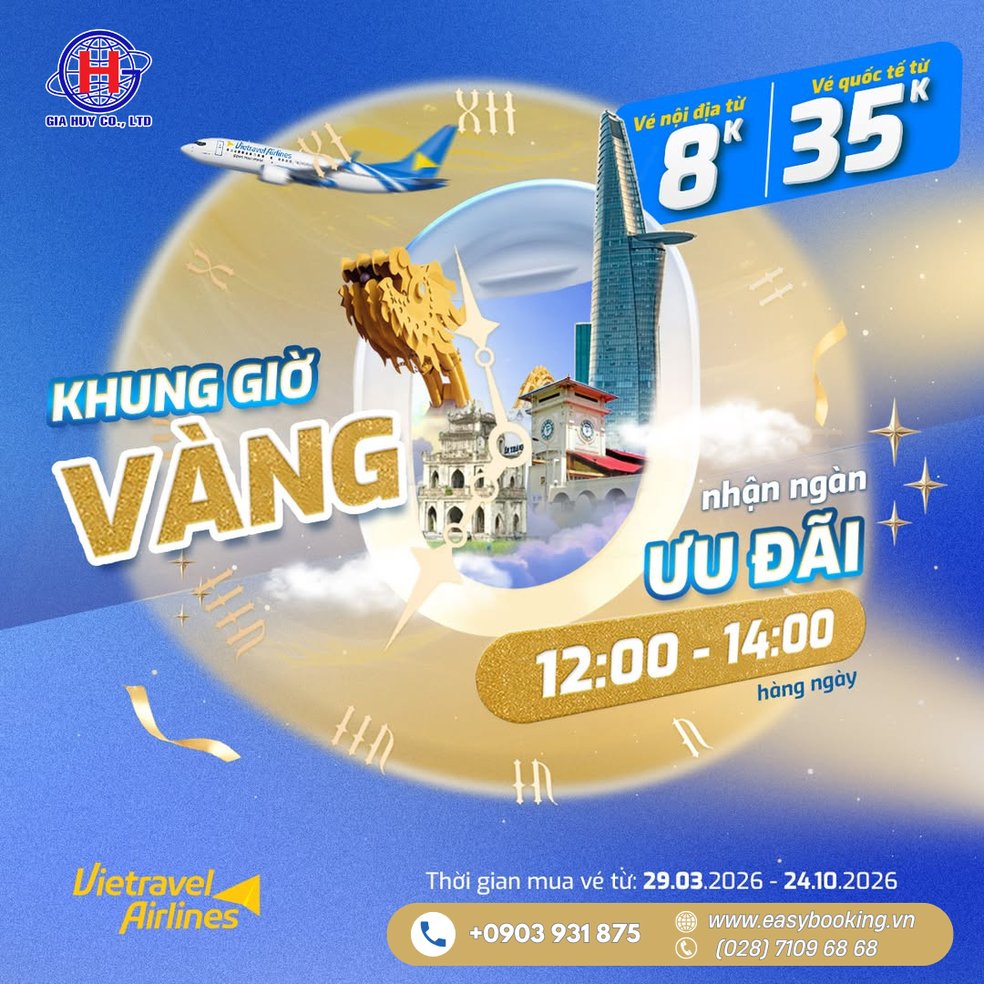 KHUNG GIỜ VÀNG SĂN VÉ GIÁ TỐT CÙNG VIETRAVEL AIRLINES!