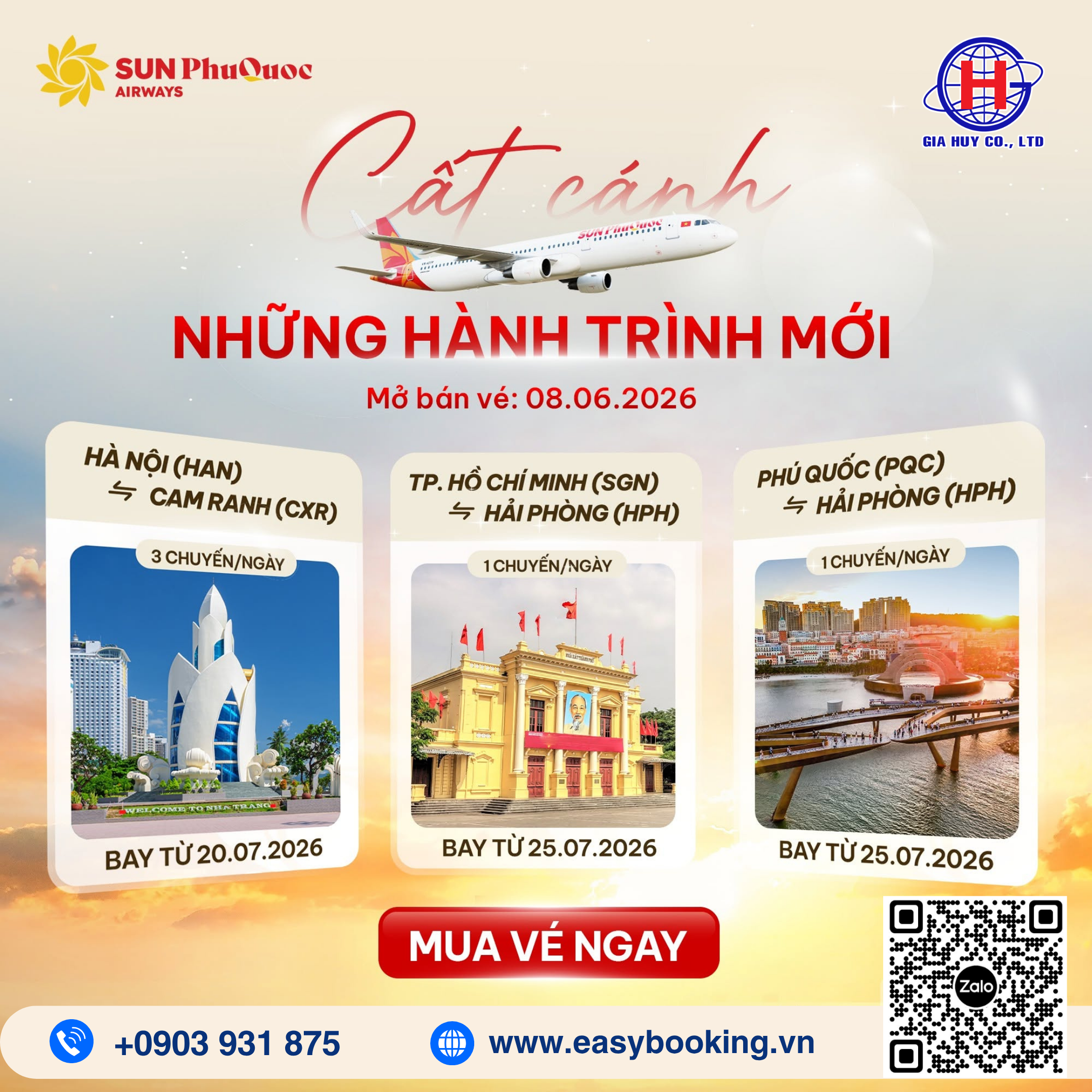 SUN PHUQUOC AIRWAYS MỞ BÁN THÊM 3 ĐƯỜNG BAY QUỐC NỘI 🇻🇳
