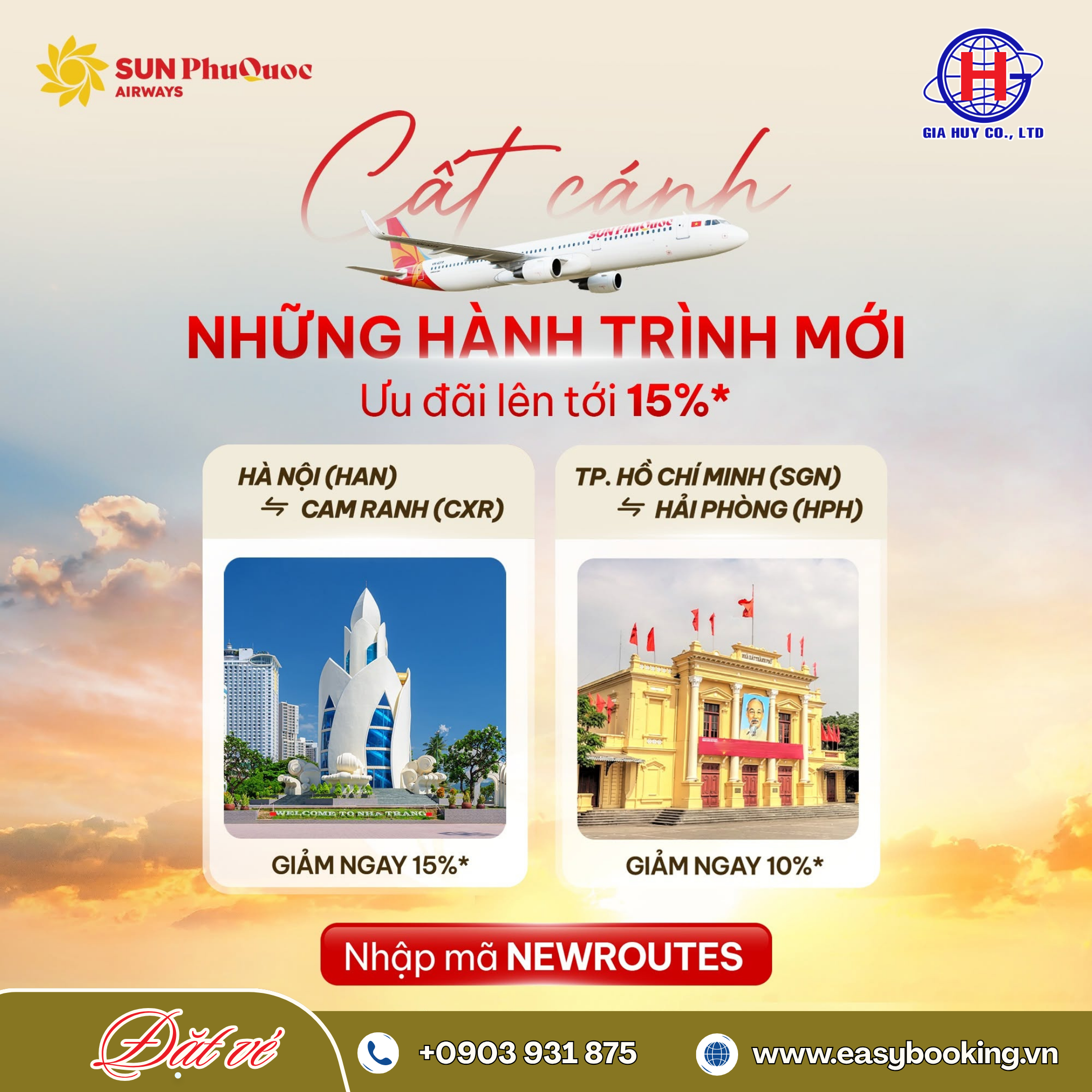 ƯU ĐÃI KHAI TRƯƠNG ĐƯỜNG BAY TP. HỒ CHÍ MINH/PHÚ QUỐC - HẢI PHÒNG; HÀ NỘI – NHA TRANG