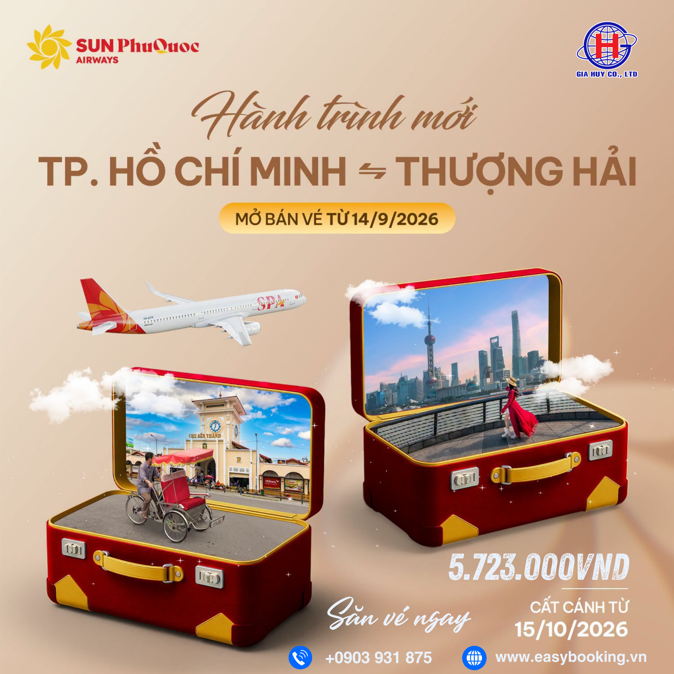 BAY THẲNG THƯỢNG HẢI MỖI NGÀY TỪ TP.HCM - SUN PHUQUOC AIRWAYS