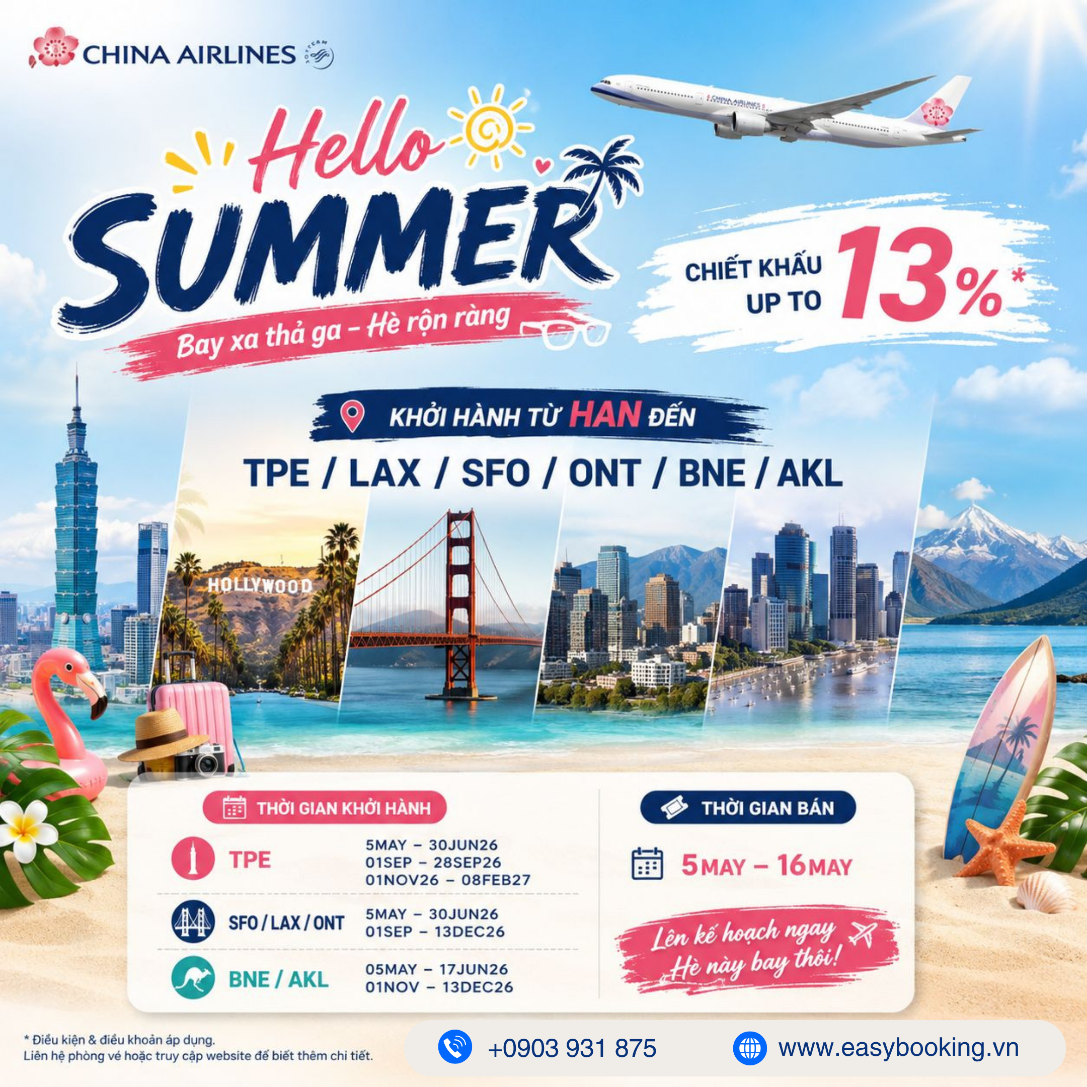  HELLO SUMMER - Mùa hè này bay cùng China Airlines với ưu đãi chiết khấu lên đến 13%