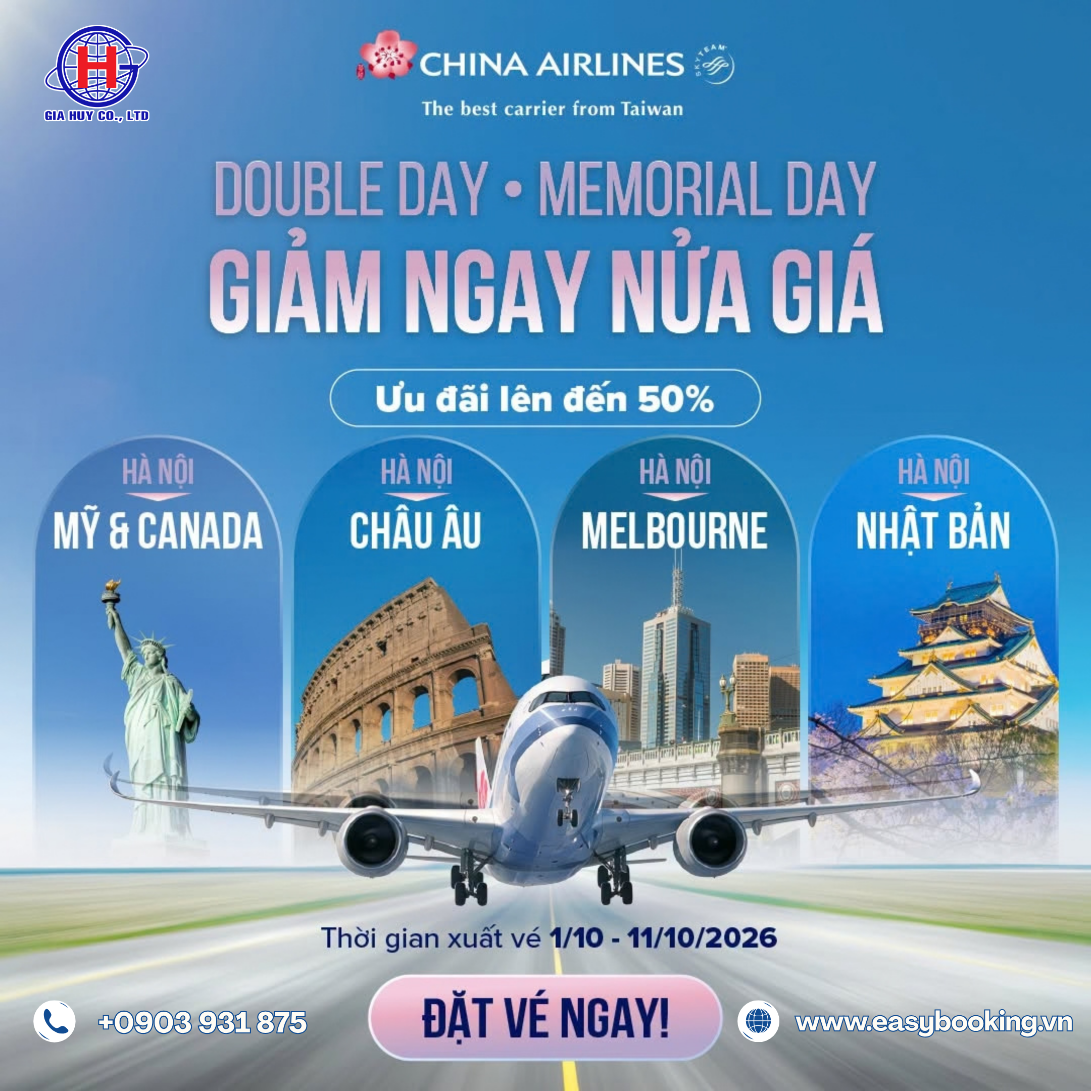  BAY ĐI MỸ NHƯ ĐI CHỢ LÀ CÓ THẬT KHI ƯU ĐÃI GIẢM NGAY NỬA GIÁ! 