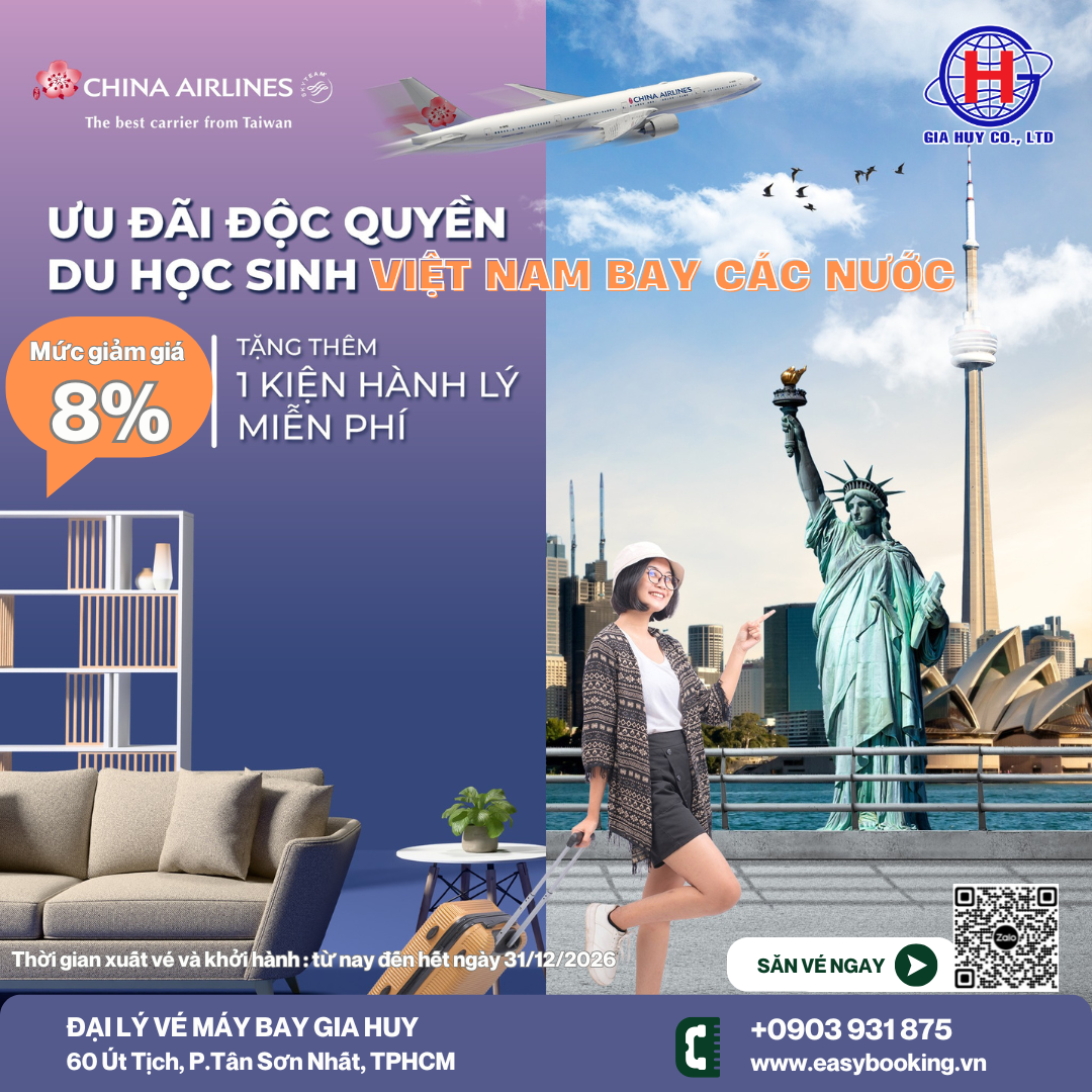 Giá vé ưu đãi năm 2026 dành cho Sinh Viên – Học sinh khởi hành từ VIỆT NAM 
