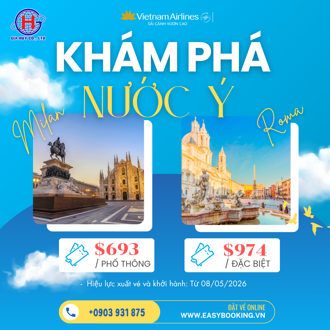 🇮🇹 VIETNAM AIRLINES ƯU ĐÃI GIÁ MÙA HÈ TỪ VIỆT NAM ĐẾN Ý