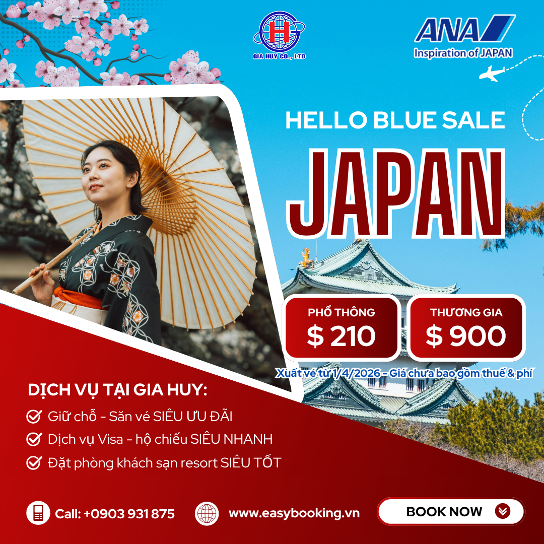 All Nippon Airways ưu đãi chương trình " HELLO BLUE SALE " bay từ TPHCM ĐẾN NHẬT BẢN