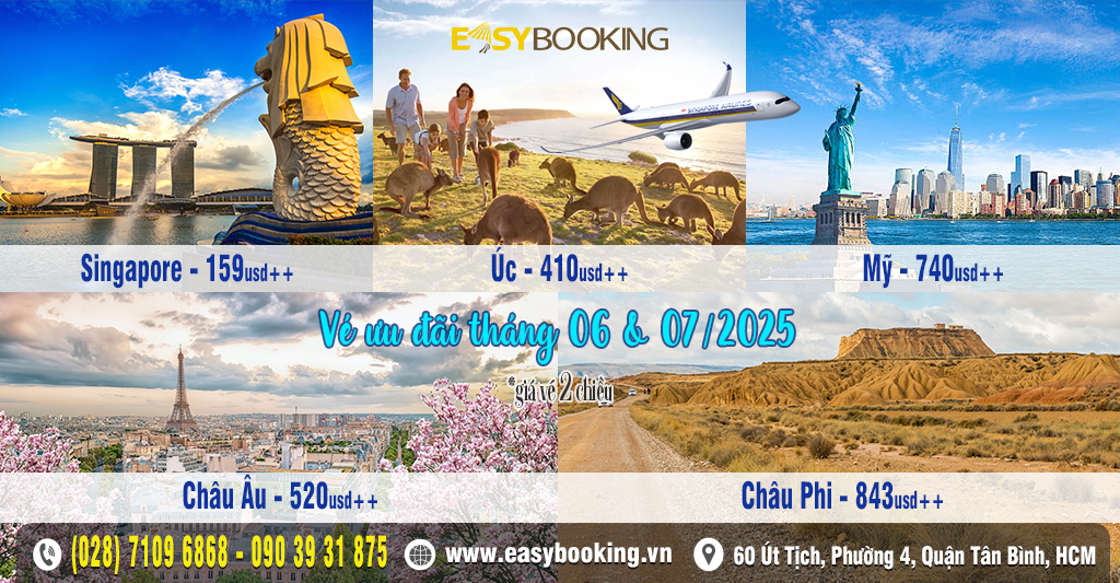 Cơ hội mua vé ưu đãi bay Singapore-Mỹ-Châu Âu-Úc-Châu Phi - giá thấp nhất từ 95usd - Singapore Airlines