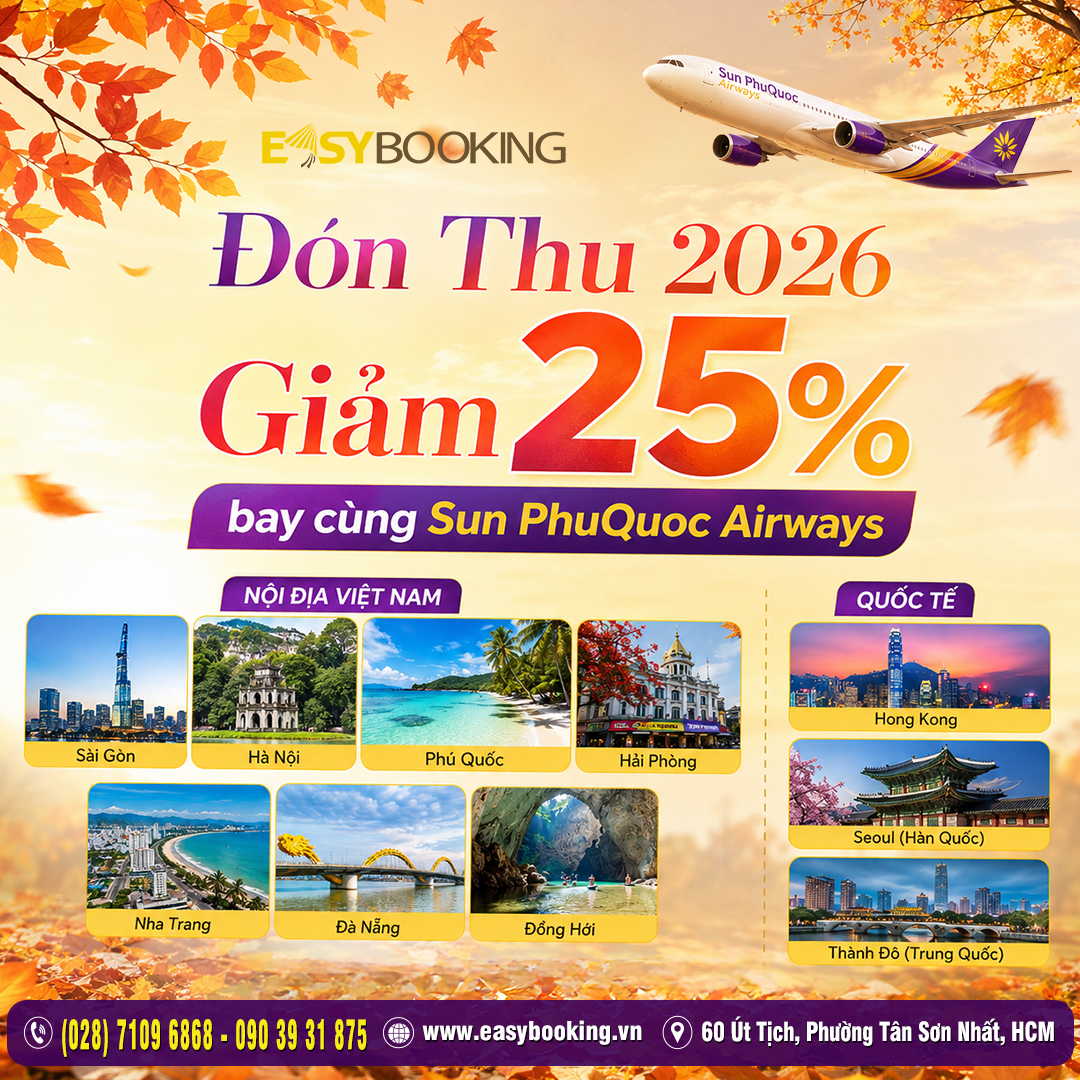Đón Mùa Thu 2026 Rực Rỡ - Trọn Vẹn Chuyến Bay Ưu Đãi 25 phần trăm - Sun PhuQuoc Airways