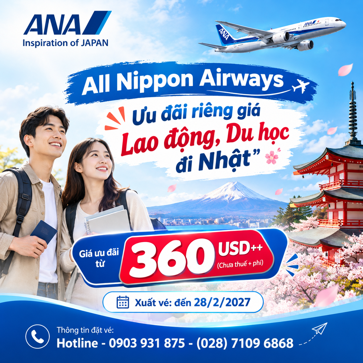 ANA TRIỂN KHAI GIÁ ƯU ĐÃI DÀNH RIÊNG CHO KHÁCH LAO ĐỘNG, DU HỌC NHẬT BẢN