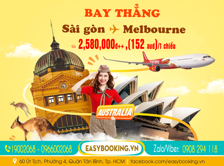 Bay thẳng Sài Gòn - Melbourne giá siêu rẻ từ 2580000đ 02-2023 | Vietjet Air