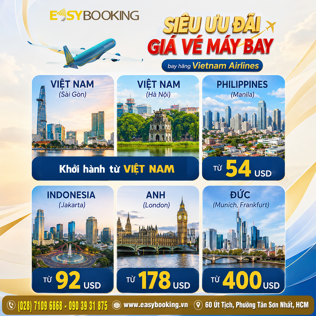 chỉ từ 54usd Cho Chuyến Bay đến Philippines, Indonesia, Anh, Đức - bay hãng Vietnam Airlines