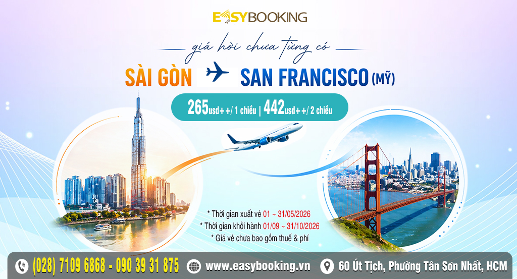 GIÁ HỜI CHƯA TỪNG CÓ - Bay thẳng Sài Gòn đi San Francisco chỉ 265usd bay hãng Vietnam Airlines